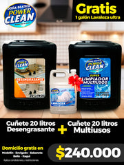Combo Cuñetes 20L Desengrasante + Multiusos Power Clean + Galón Lavaloza Gratis - Cesta Maestra - Power Clean