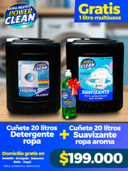 Combo Cuñetes 20L Detergente + Suavizante Power Clean + 1L Multiusos Gratis - Cesta Maestra - Power Clean