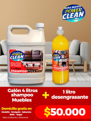 Combo galón shampoo muebles 4 litros y desengrasante 1 litro Power Clean
