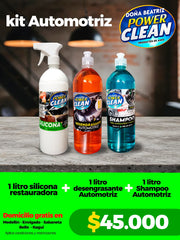 Kit Automotriz Power Clean 1L – Silicona, Desengrasante y Shampoo - Cesta Maestra - Power Clean