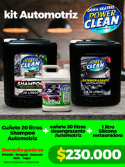 Kit automotriz profesional Power Clean con cuñetes de 20 litros y silicona