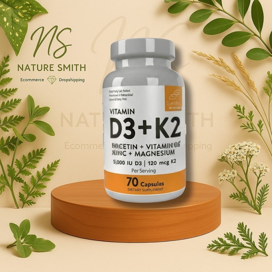 Vitamina D3 5000 UI + K2 – Con Quercetina, Zinc y Magnesio (70 Cápsulas) - Cesta Maestra - NATURESMITH