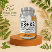 Vitamina D3 5000 UI + K2 – Con Quercetina, Zinc y Magnesio (70 Cápsulas) - Cesta Maestra - NATURESMITH